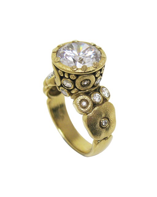 #R-129MD
“Orchard” ring, 18KY, .48ctw side diamonds (F-G/VVS), center stone needs to be 8.3-9 mm, $6,475.00 (mounting only, available by special order)