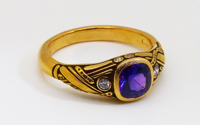 R-81R
“Reed” sapphire ring, 18K rose gold, 1.08 cts Purple Sapphire center, 6 diamonds totaling 0.10 ct. 
Available for immediate delivery in finger size 6.
$3,860.00
