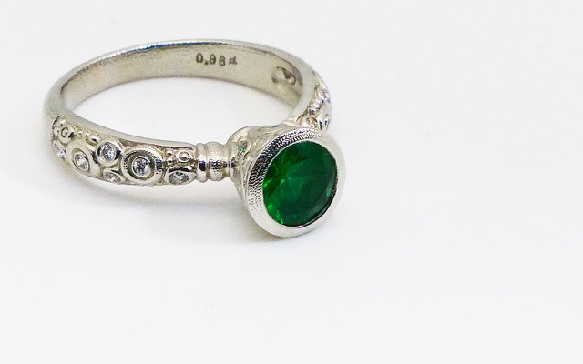 R-128PP7.3
“Martini” ring in Platinum with a 0.96 ct Emerald and  17 diamonds totaling 0.20 ct (F-G/VVS).
Available for immediate delivery in finger size 7
$7,035
