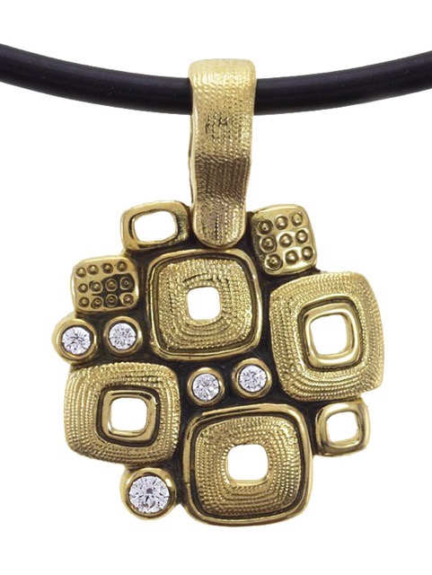 #M-59
“Little Windows” pendant, 18KY, .06 ctw Diamonds, $1,390.00  
(Price does not include a chain).