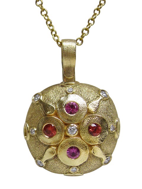 #M-63S
“Spring Blossom” pendant, 18KY, .28 ctw Sapphires, .13 ctw Diamonds (F-G/VVS), $2,730.00 
(Price does not include a chain).