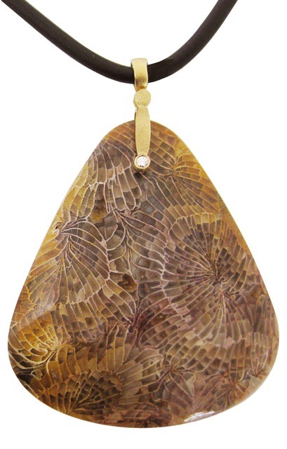 #M-57D SOLD
“Sticks and Stones” pendant, 18KR, Fossilized Bali Star Coral
(SOLD)