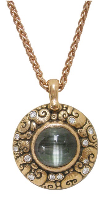 #M-76R (Sold)
“Temptation” pendant, 18KR, 3.98 ct “Cats-eye” Tourmaline, .17 ctw Diamonds (F-G/VVS)