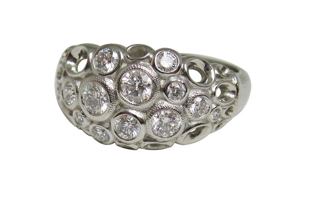 #R-68PD
“Open Work” ring, Platinum, .60 ctw Diamonds (F-G/VVS), size 6.75, $5,850.00