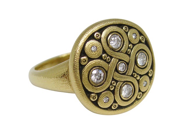 #R-161D
“Celtic” ring, 18KY, .25 ctw Diamonds (F-G/VVS), size 7, $3,725.00