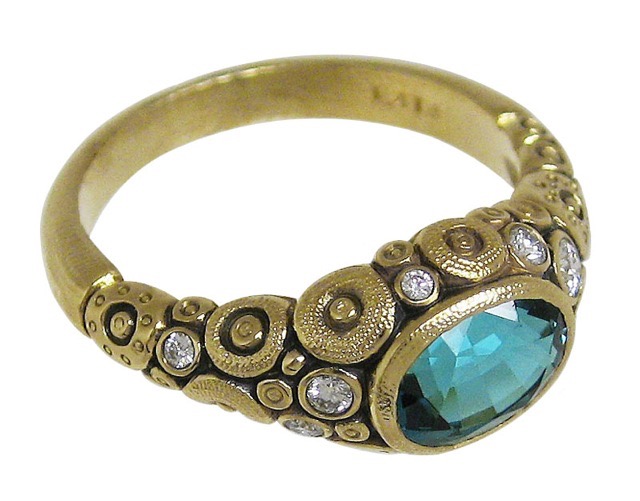 #R-79
Ring, 18KY, 1.41 ct Blue Tourmaline, .18 ctw Diamonds (F-G/VVS), size 6.5, $5,775.00